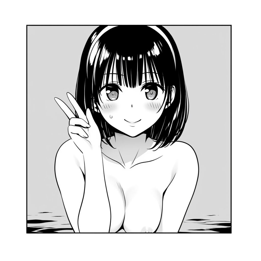 シルバーショートヘア女の子は温泉で笑顔でおっぱい見せてる