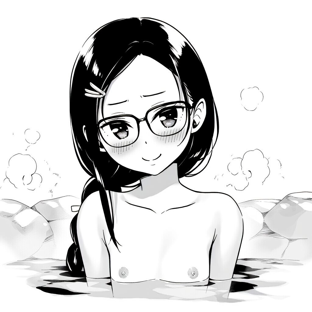 メガネ女子は温泉で笑顔でおっぱい見せてる