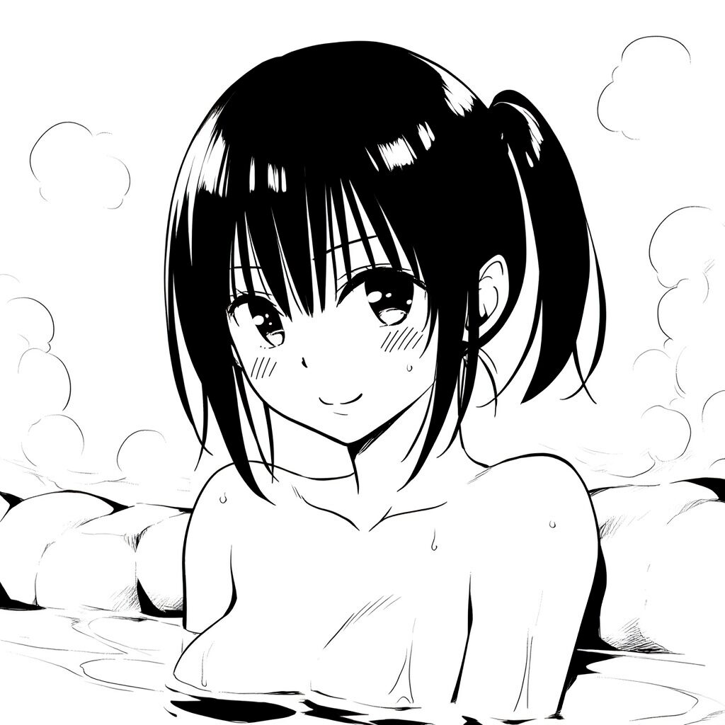 サイドテール女子は温泉で笑顔でおっぱい見せてる