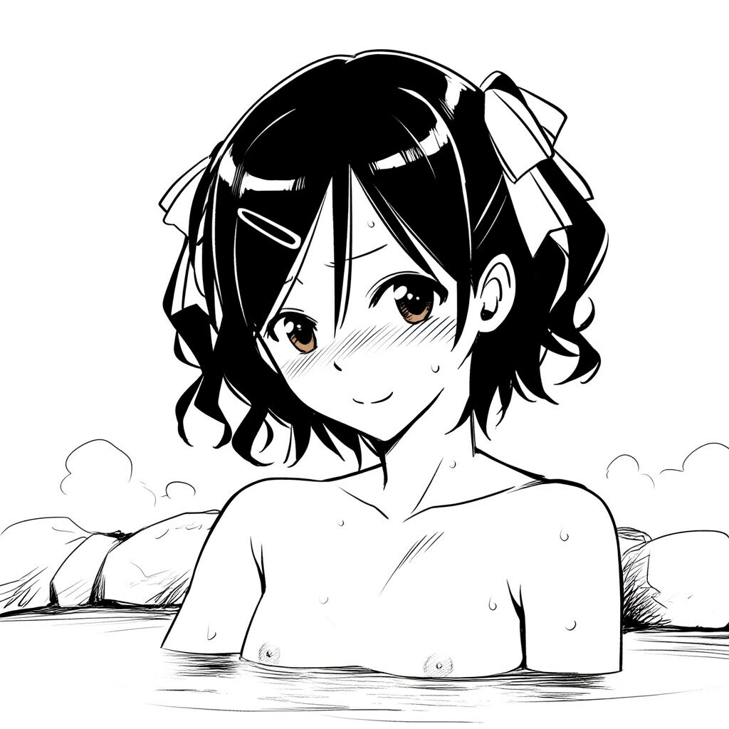 歌原は温泉で笑顔でおっぱい見せてる