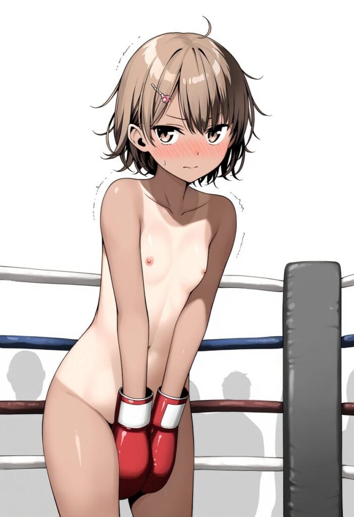 短髪茶髪女子は全裸でボクシング