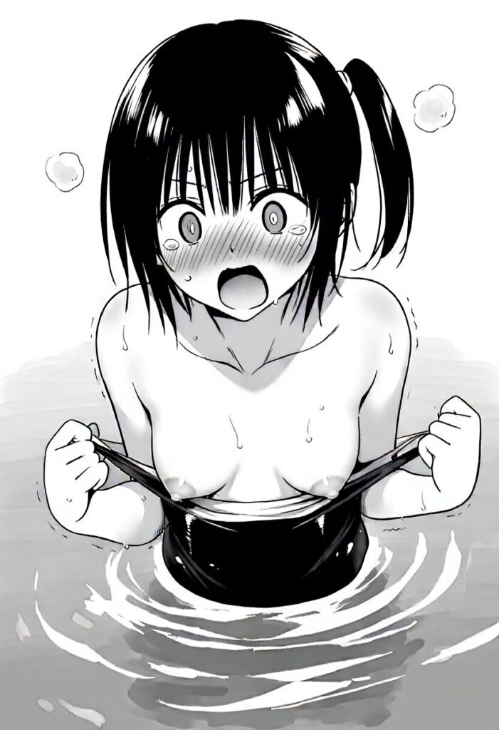 短髪の女子の水着が破れておっぱい丸見え