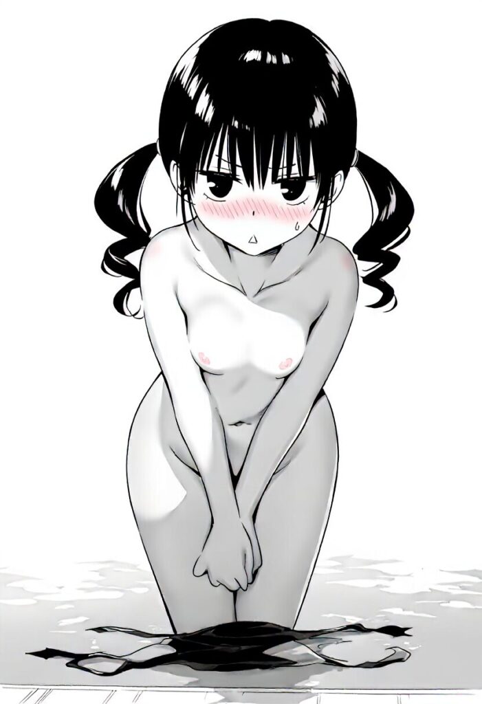 黒髪ツインテール娘はプールでジト目で全裸