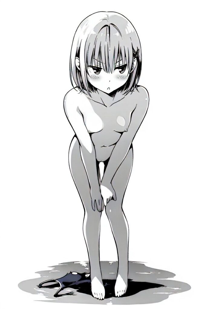 ショートヘアな女の子はプールでジト目で全裸