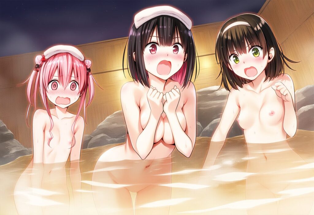 女子たちは混浴温泉に入ってきた男に焦る