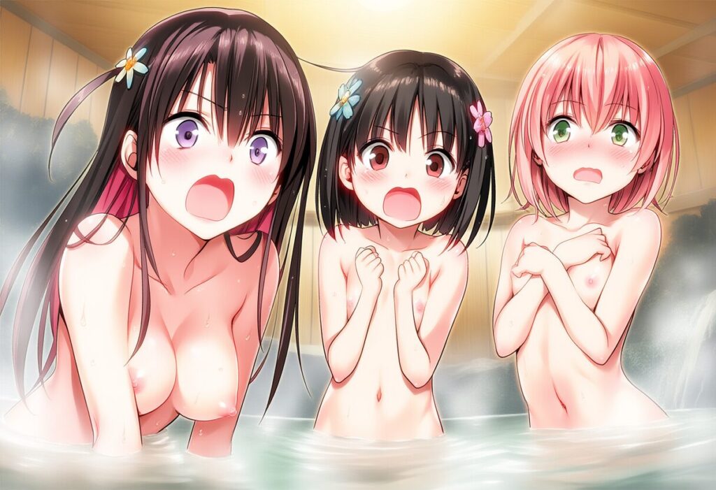 女子たちは混浴温泉に入ってきた男に焦る