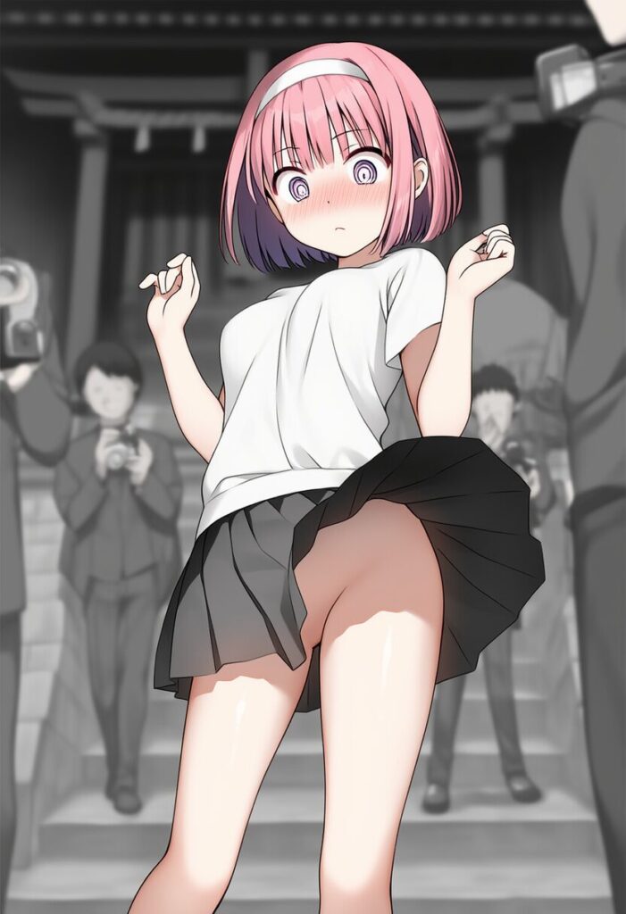 ショートピンクヘア女子はノーパンで撮影されている