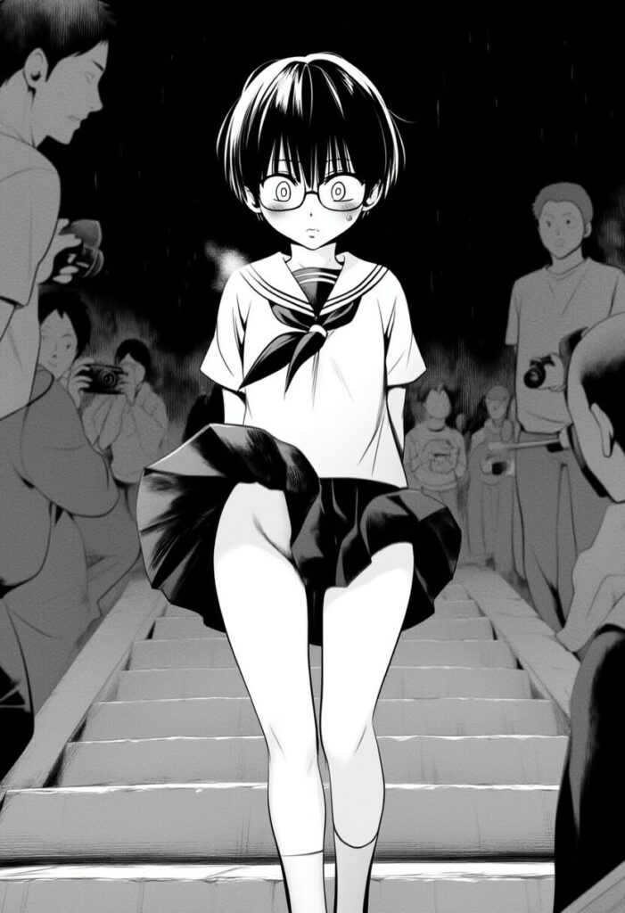 可愛らしいメガネの女の子はノーパンで撮影されている