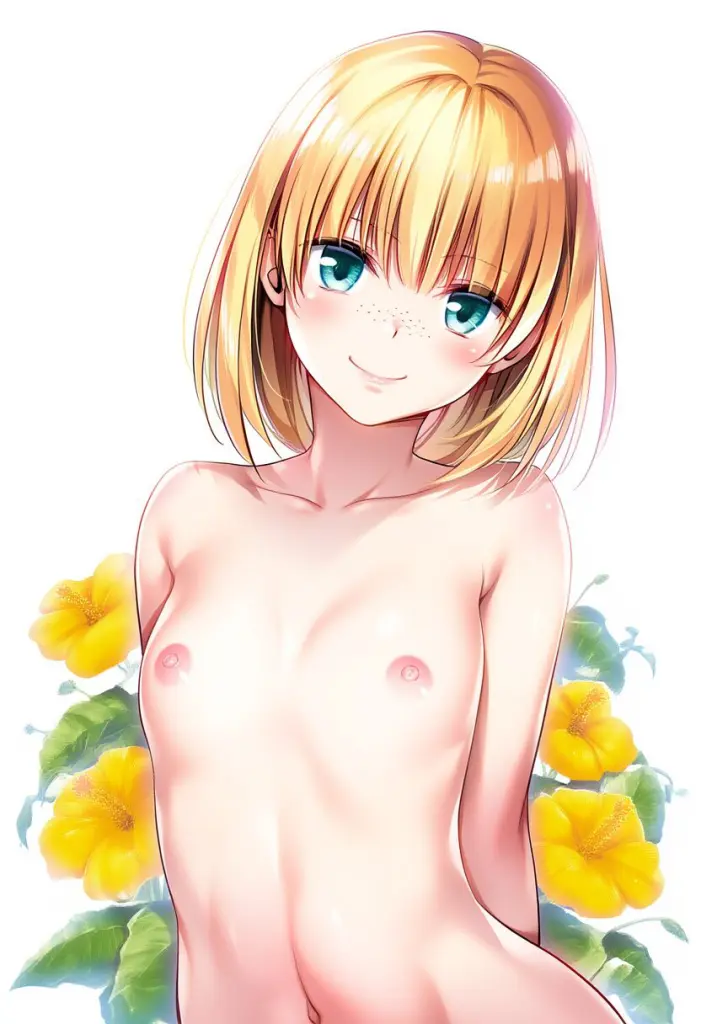 金髪ポニテ女子は花に囲まれたところで全裸