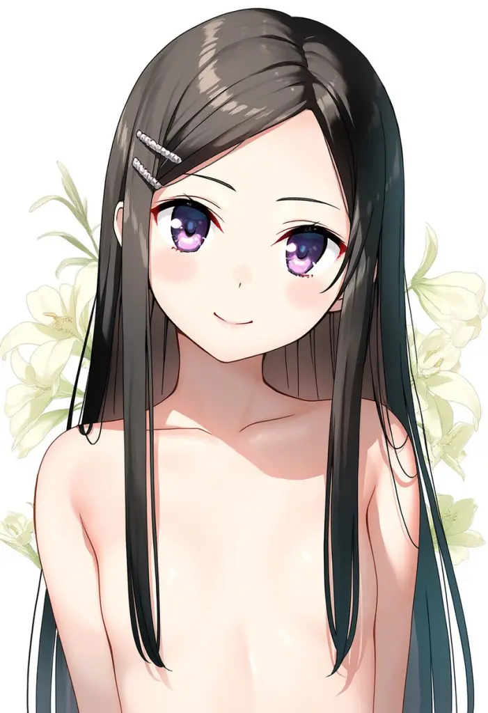 黒髪のお嬢は花に囲まれたところで全裸