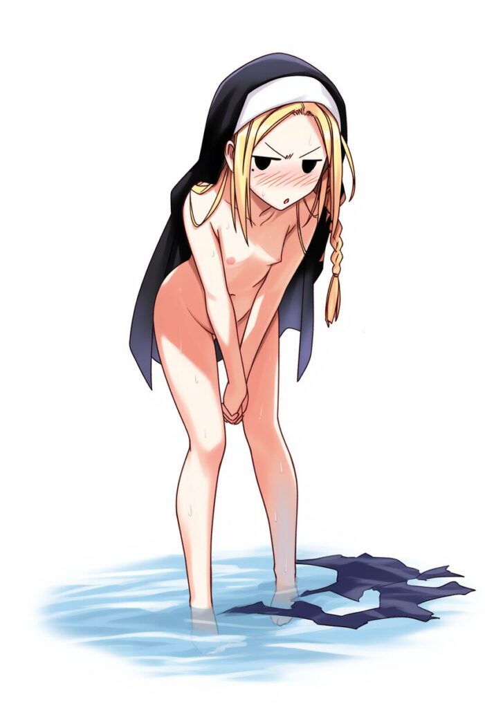 シスターはプールでジト目で全裸