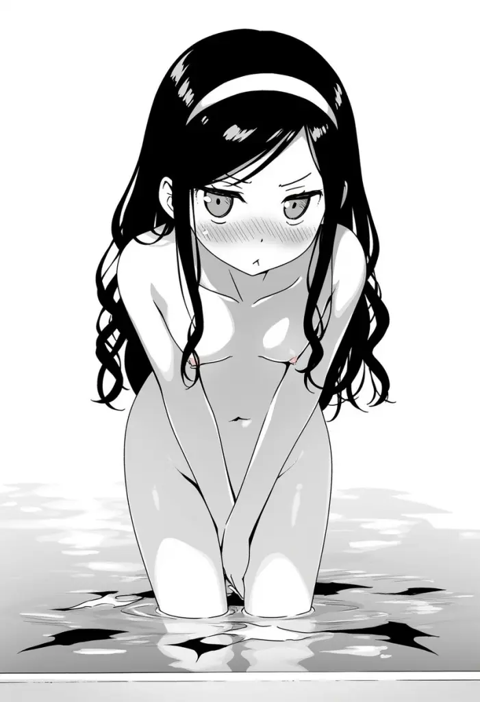 あどけない女の子はプールでジト目で全裸