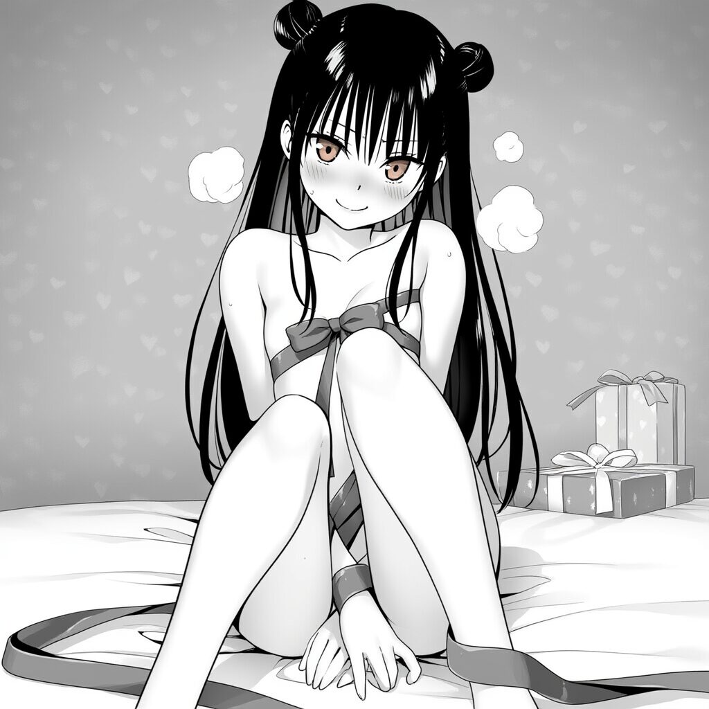 可愛らしい女子は体にリボンを巻いている