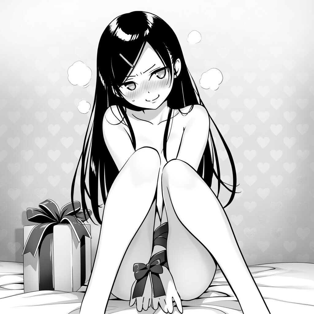 黒髪ロングのお嬢様は体にリボンを巻いている