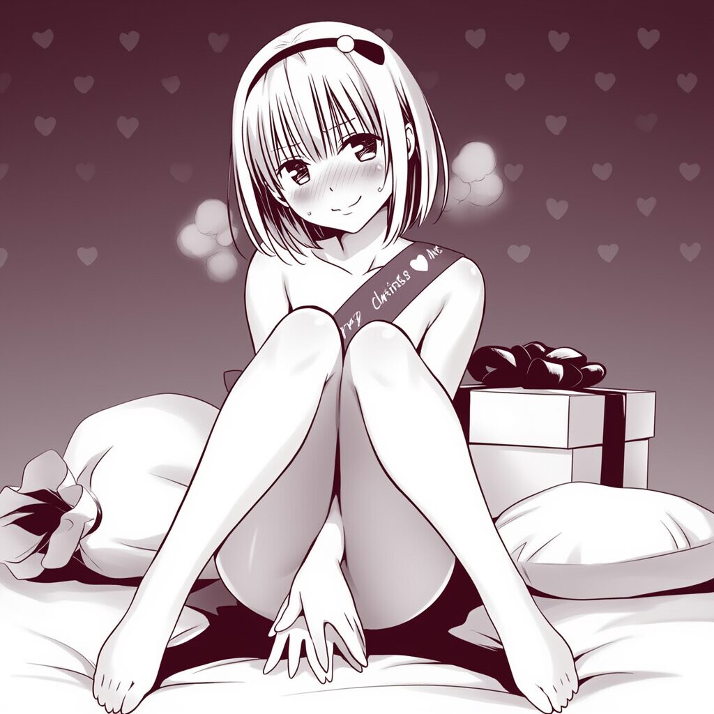 銀髪女子は体にリボンを巻いている