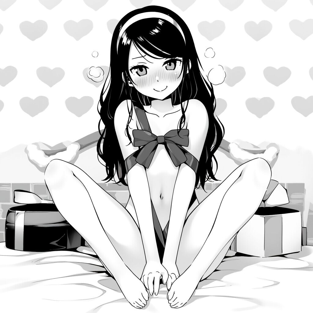 可愛らしい女子は体にリボンを巻いている