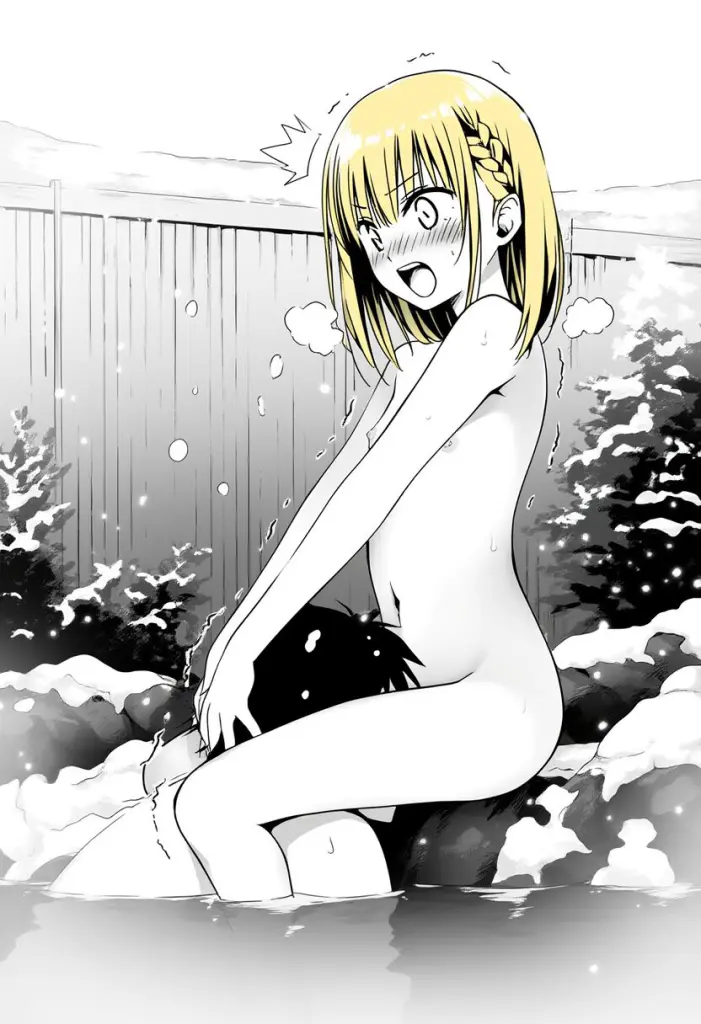 金髪の女の子は冬の温泉で臭われてしまう