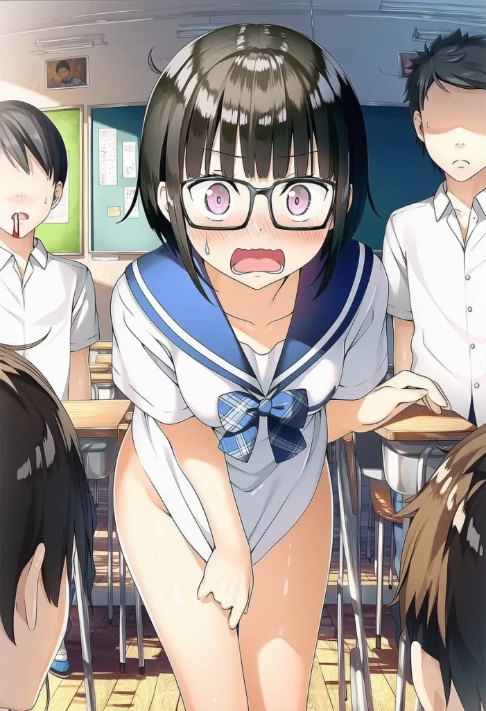 風羽みさき: school uniform, classroom, bottomless, nsfw, super embarrass