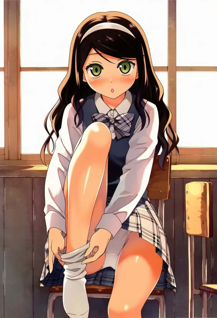 朝霧ことは: a girl, classroom, school uniform, sitting on a student chai