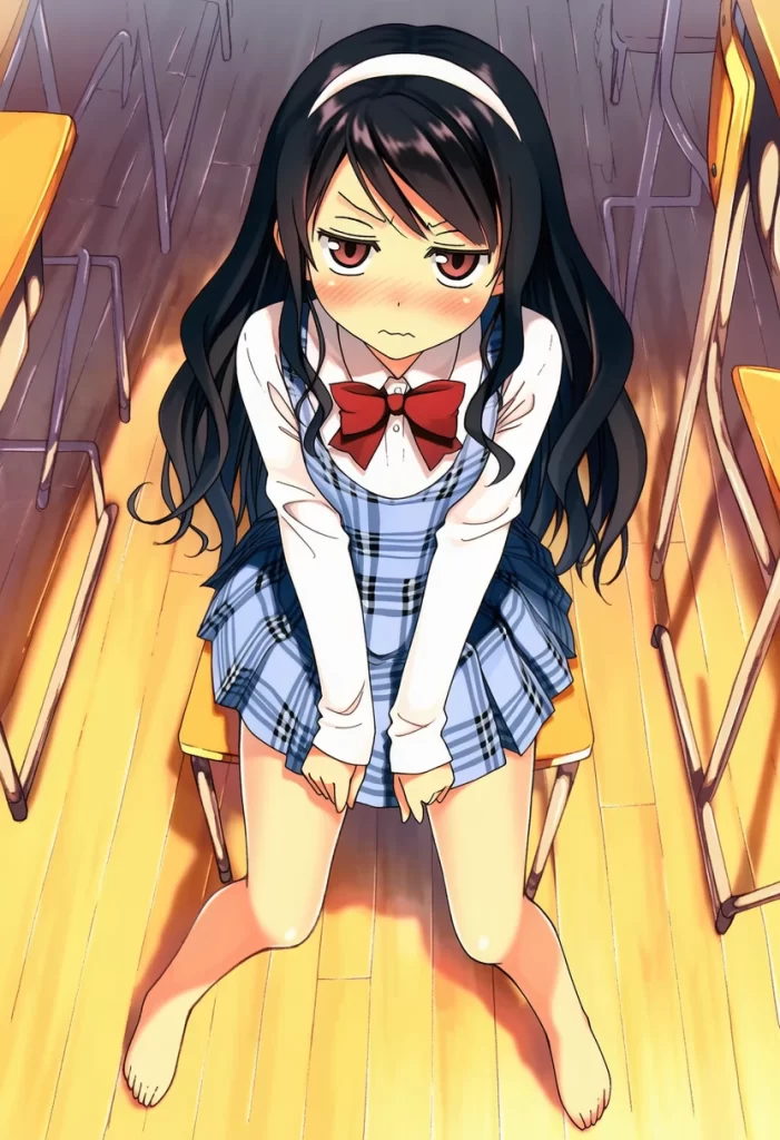 朝霧ことは: a girl, classroom, school uniform, sitting on a student chai