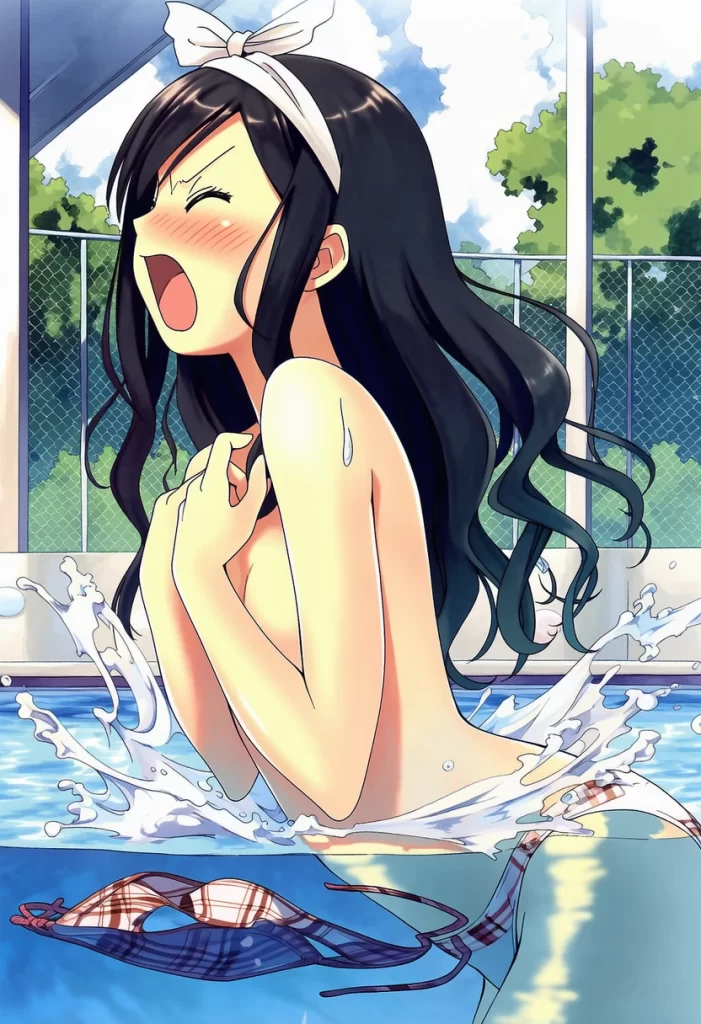 朝霧ことは: a girl, pool, topless, her stomach is under the water, {{{