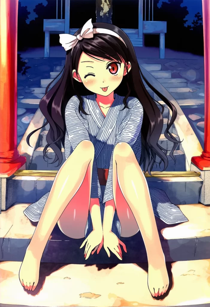 朝霧ことは: a girl, yukata, upper body is clothed, shrine, stone stairs,