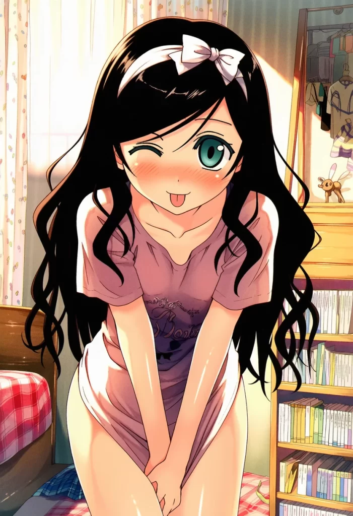朝霧ことは: a girl, morning, bedroom, T-shirts, bottomless, standing, l