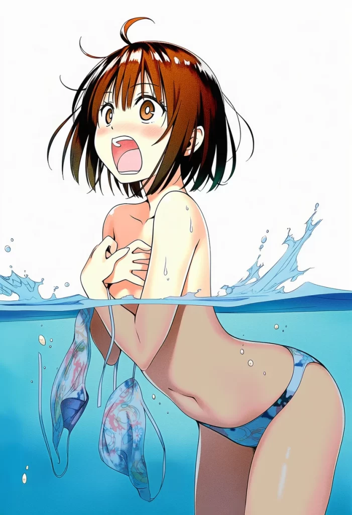 神代あかね: a girl, pool, topless, her stomach is under the water, {{{