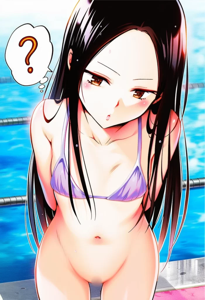 祈守ゆずは: a girl, pool, bikini, bottomless, head tilt, nsfw, vagina, s