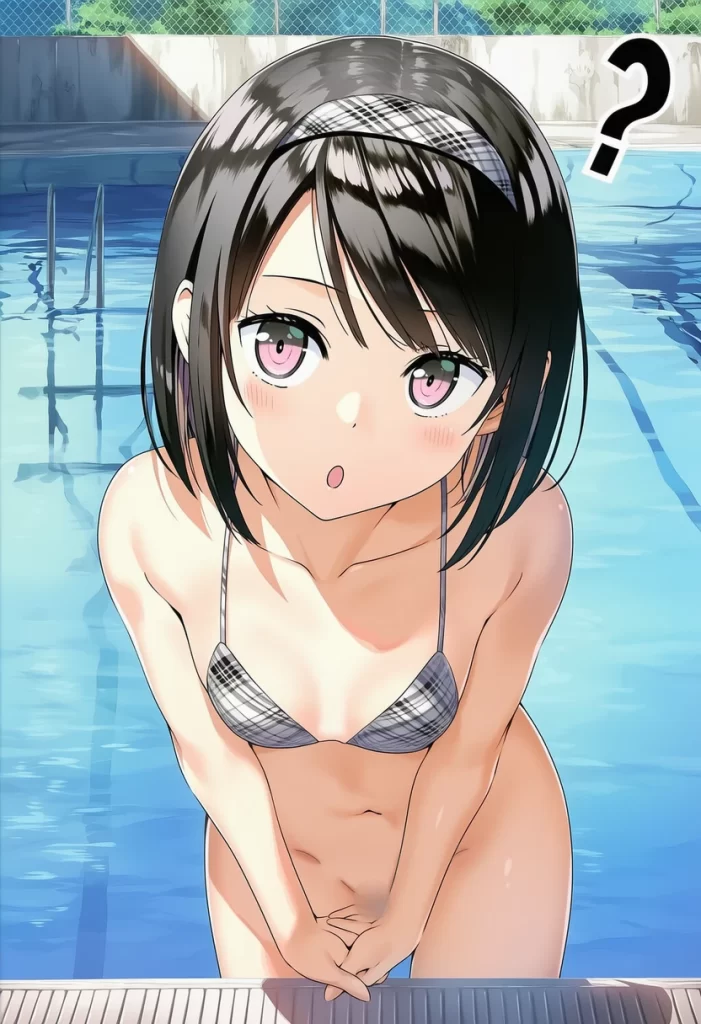 浮島ひなた: a girl, pool, bikini, bottomless, head tilt, nsfw, vagina, s
