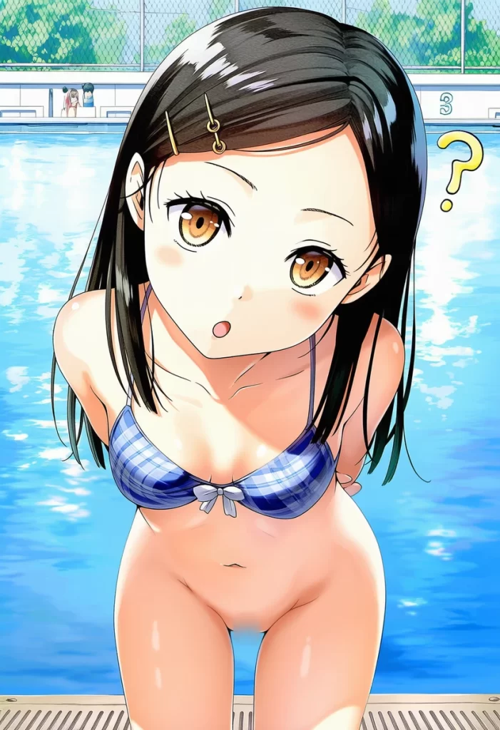 五月女さな: a girl, pool, bikini, bottomless, head tilt, nsfw, vagina, s