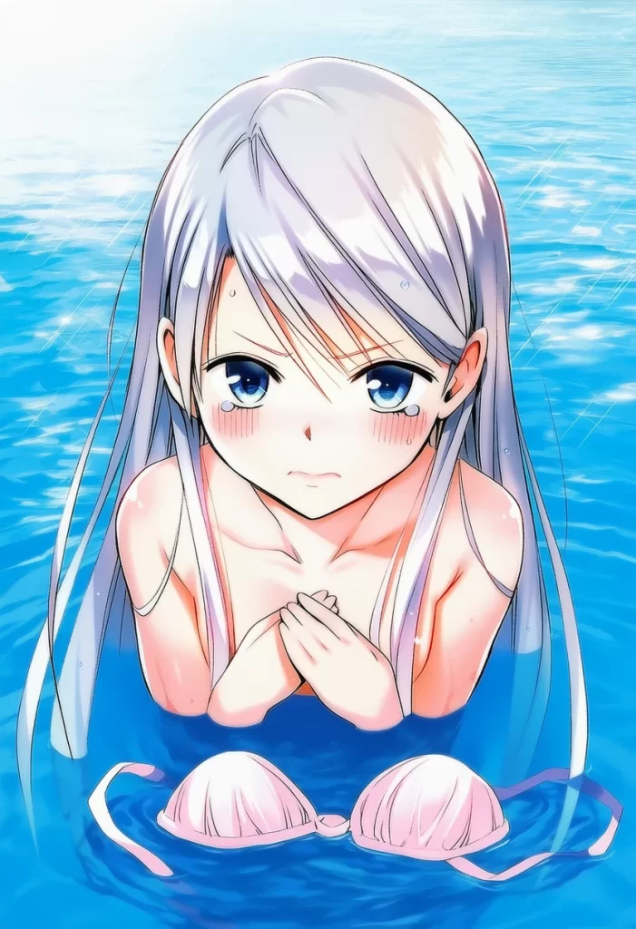 アナスタシア・ペトロワ: a girl, pool, topless, her chest is under the water, {{{{{