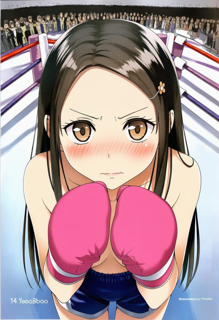 五月女さな: boxing style, trunks, topless, pink gloves, {{{{{{{{{{she i