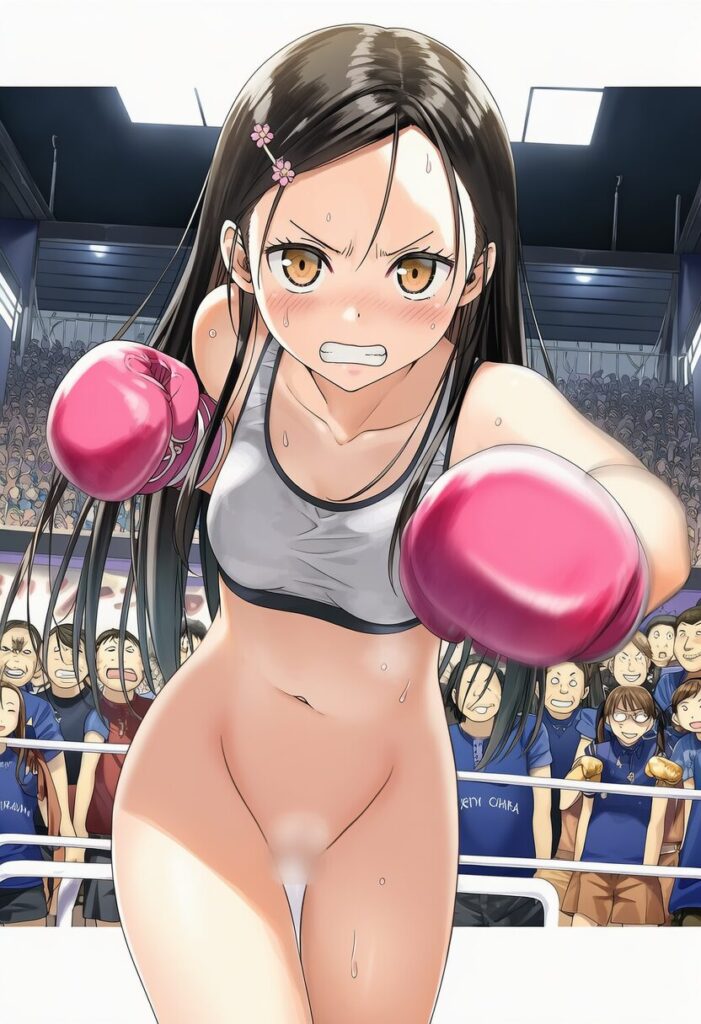 五月女さな: boxing style, sporty bra, bottomless, nsfw, vagina, pink glo