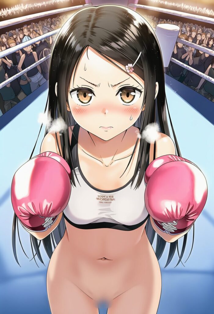 五月女さな: boxing style, sporty bra, bottomless, nsfw, vagina, pink gl