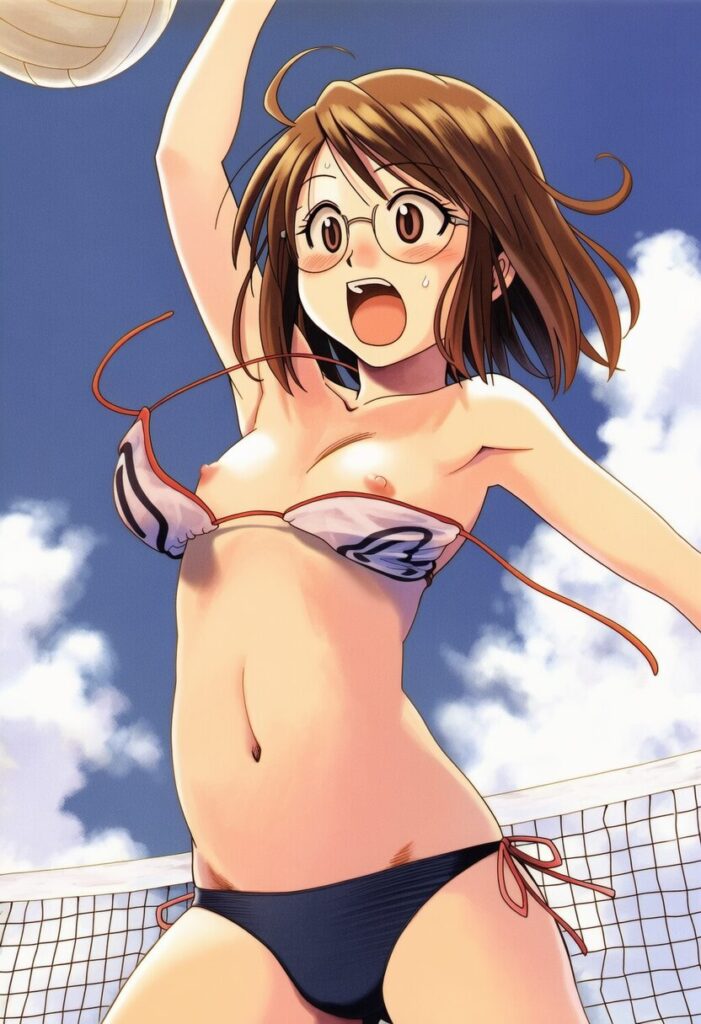 清華みのり: a girl, playing beach volleyball, sky, cloud, jumping, bikin