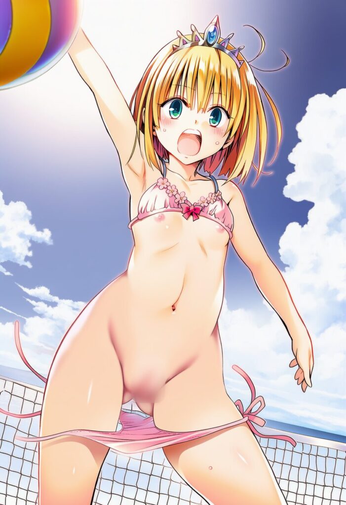 エレナ・ライトフォール: a girl, playing beach volleyball, sky, cloud, jumping, bikin