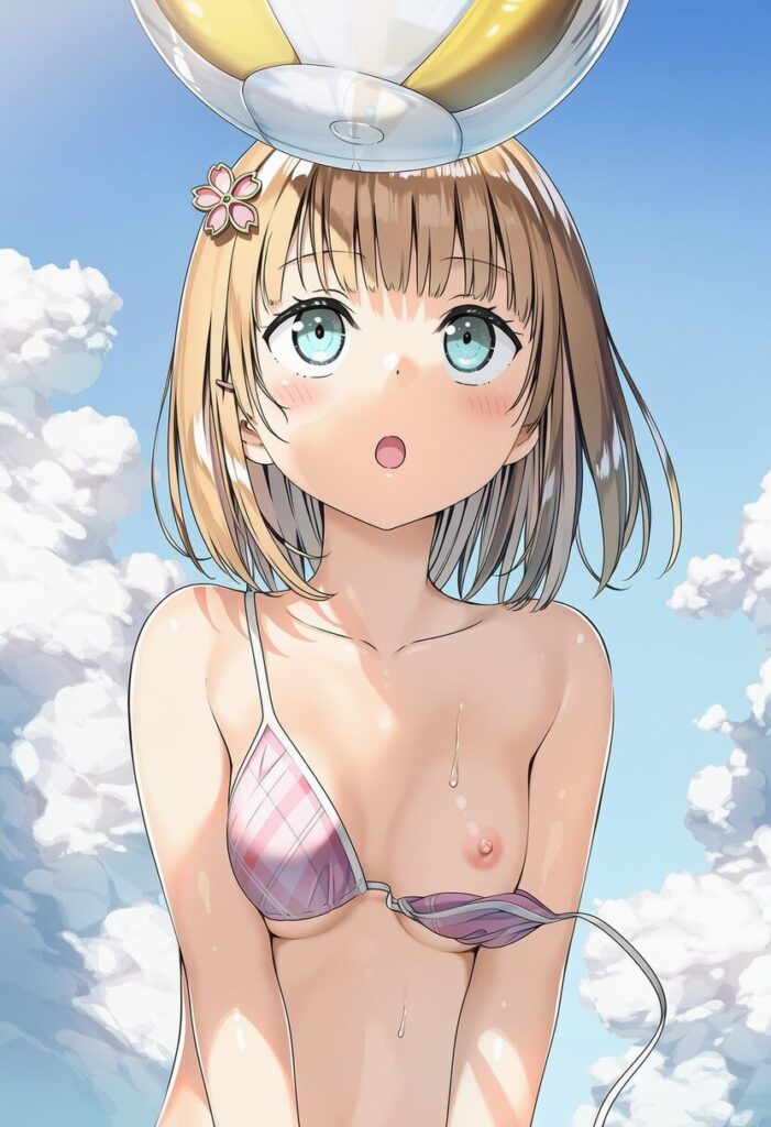七種（ちいぐさ）いろは: a girl, Beach volleyball, untied bikini bra, nipples, jumpin