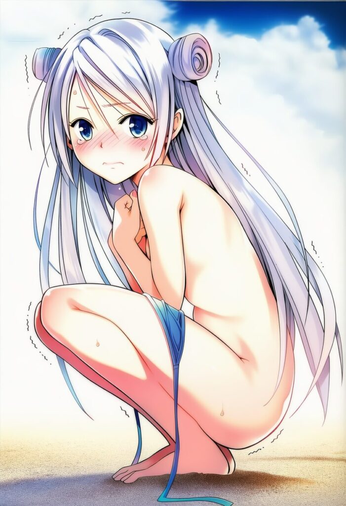 アナスタシア・ペトロワ: a girl, beach, untied bikini on the sand, sky, nude, nsfw, s