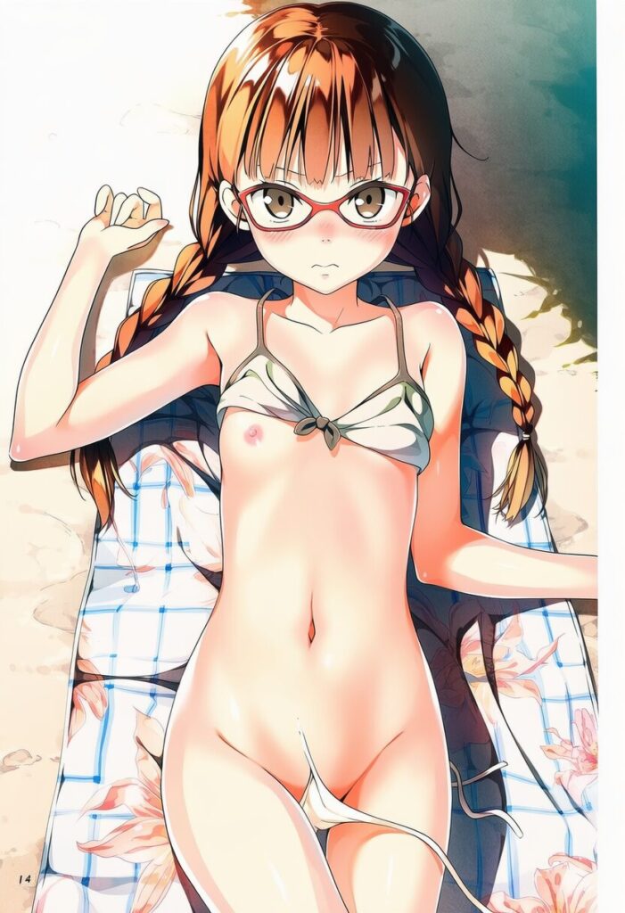 千種ほまれ: a girl, sleeping, on a beach, closed eyes, nip slip, nipple,