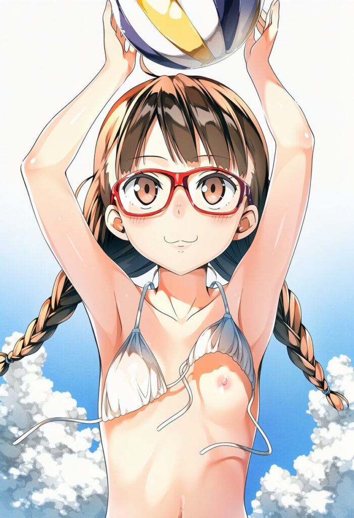 千種ほまれ: a girl, Beach volleyball, untied bikini bra, nipples, jumpin