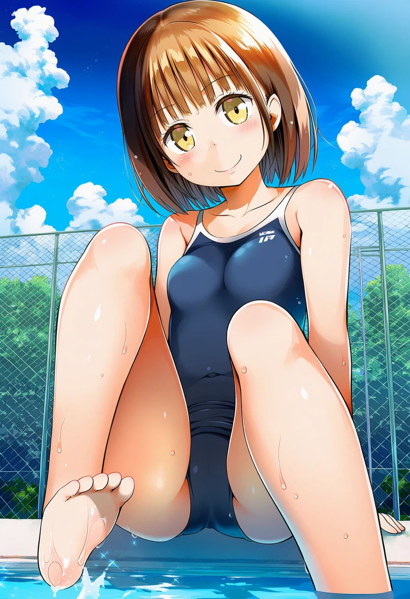 プールサイドでご機嫌なスク水の空井める