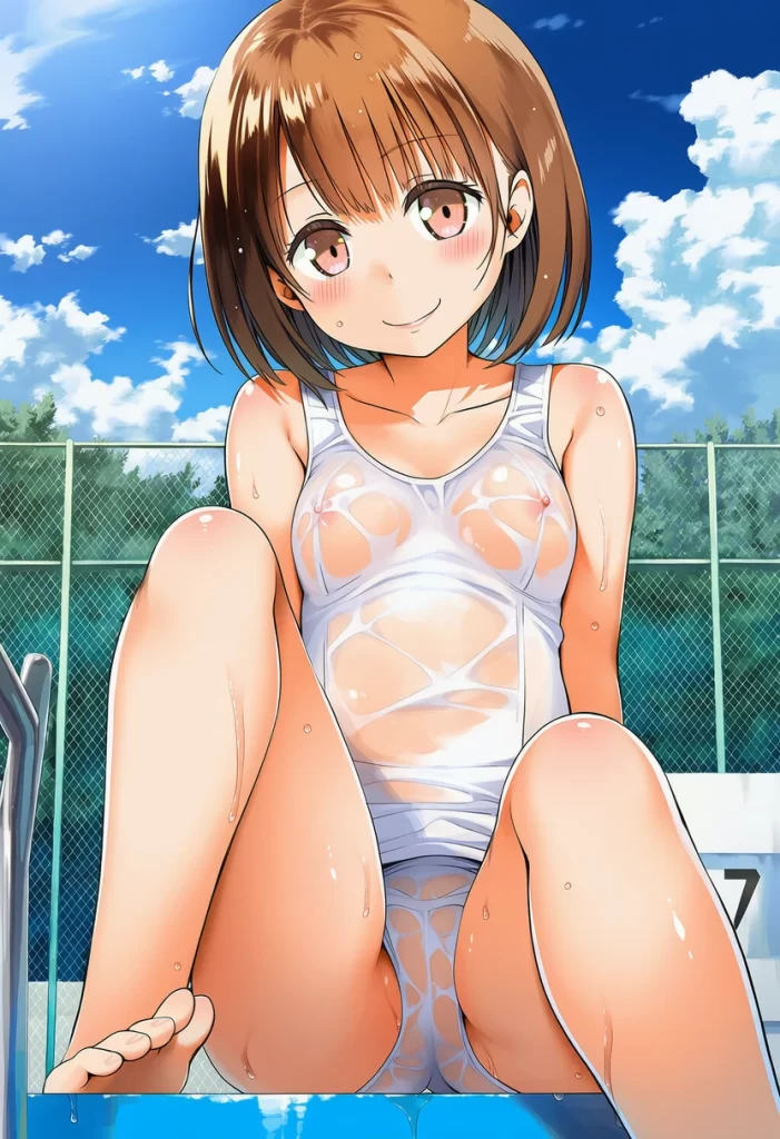 【二次元】プールで全裸にされる甘えん坊女子・空井める