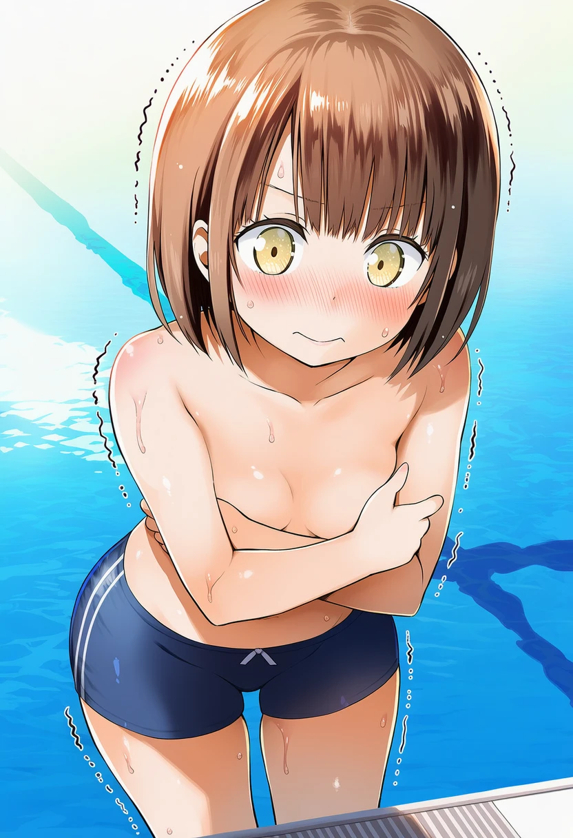 空井めるは男の子水着でプールに登場