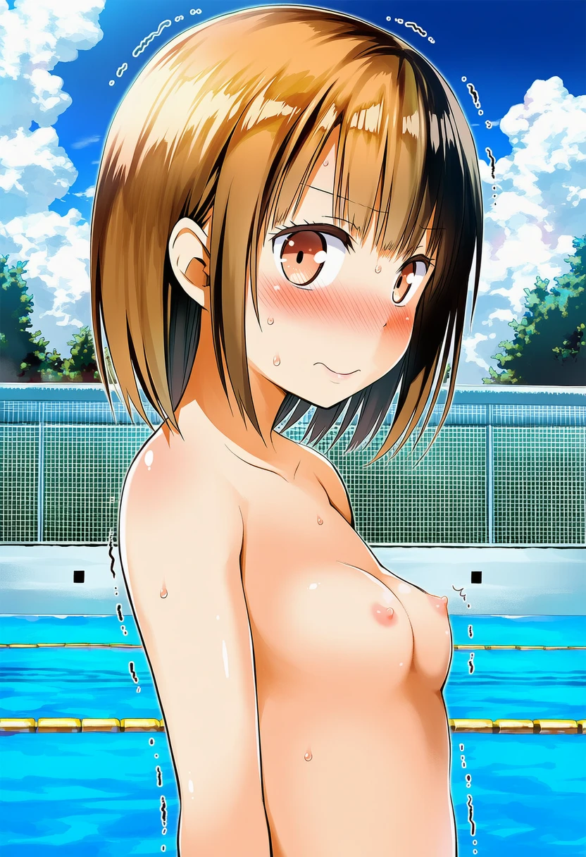 空井めるは観念してプールサイドでおっぱい晒す