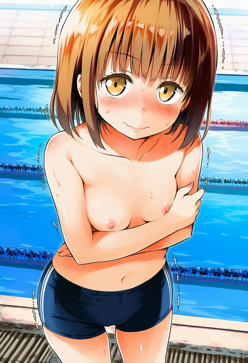 空井めるは男の子水着はいて恥ずかしそう。