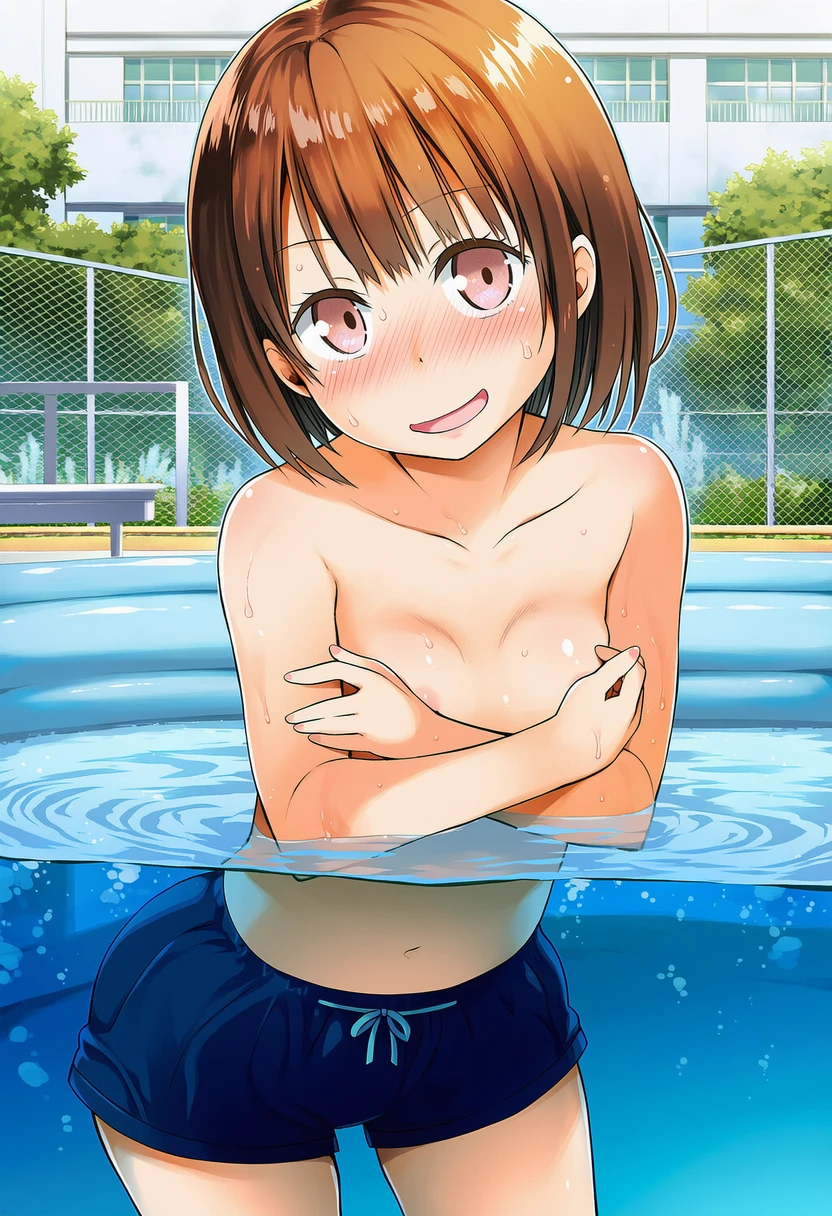 空井めるは男の子水着でプールの中