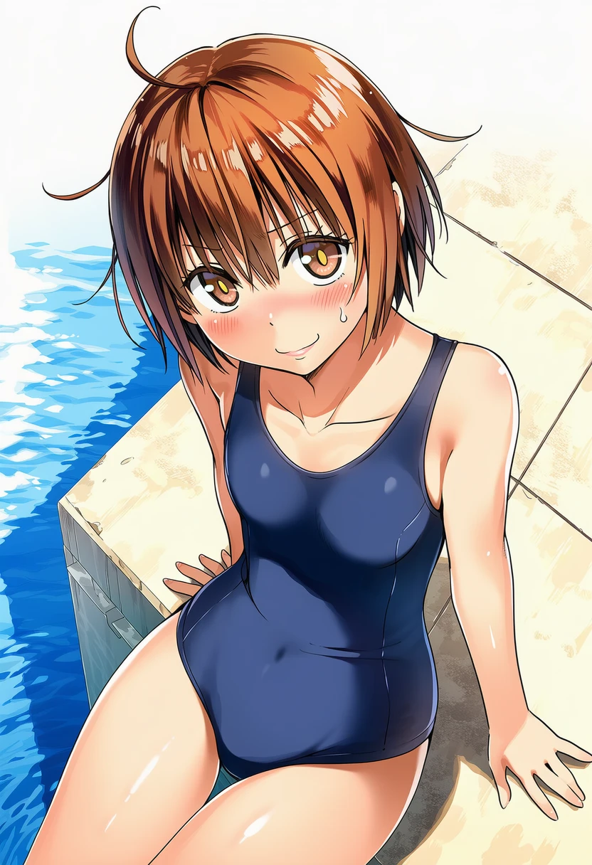 神代あかねはスクール水着でプールサイドに座る