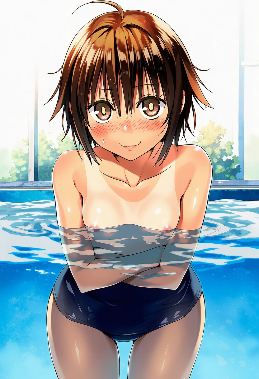 神代あかねは男の子水着でプールの中