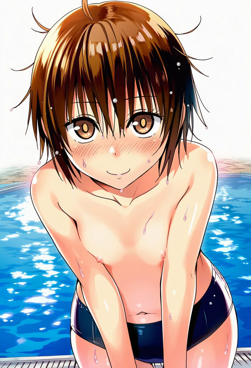 神代あかねは男の子水着でプールから上がったところ